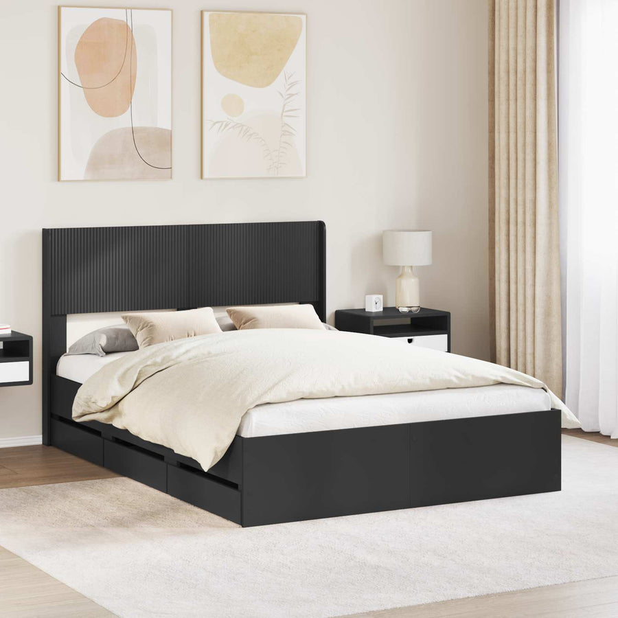Bedframe met opbergruimte en hoofdbord Zwart 140 x 200 cm