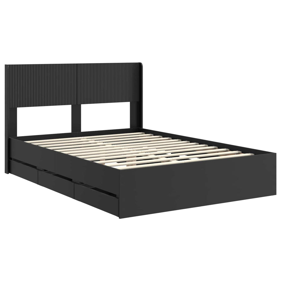 Bedframe met opbergruimte en hoofdbord Zwart 140 x 200 cm