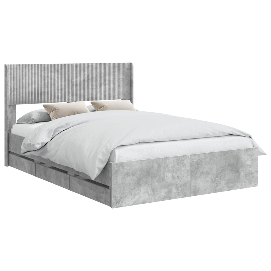 Bedframe met opbergruimte en hoofdbord Betongrijs 140 x 200 cm