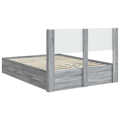 Bedframe met opbergruimte en hoofdbord met lade Grijs sonoma