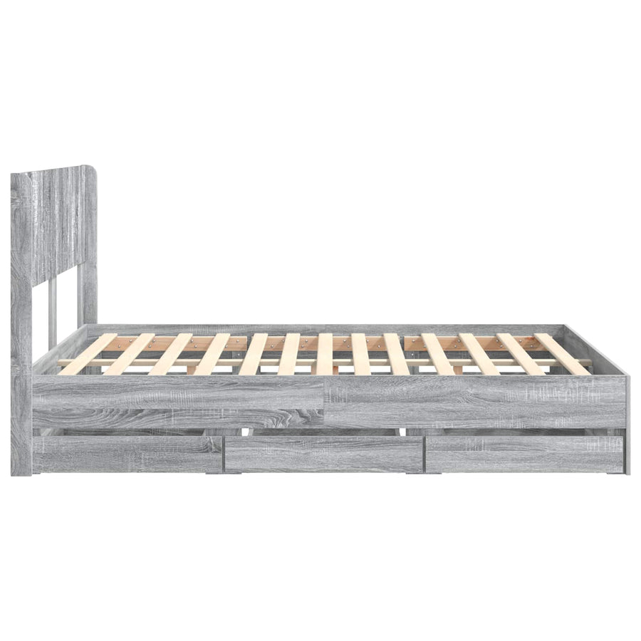 Bedframe met opbergruimte en hoofdbord met lade Grijs sonoma