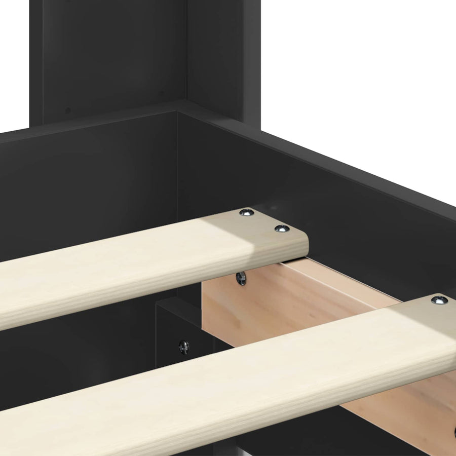 Bedframe met opbergruimte en hoofdbord Zwart 140 x 190 cm