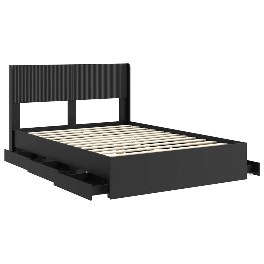 Bedframe met opbergruimte en hoofdbord Zwart 140 x 190 cm