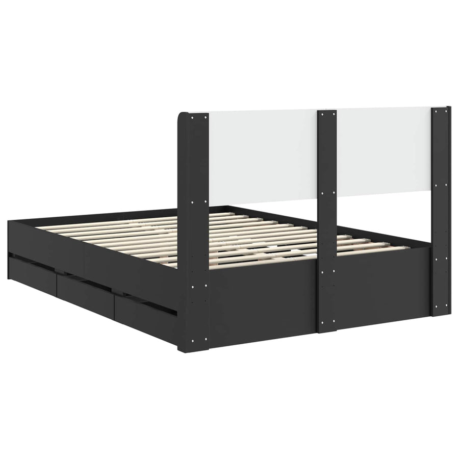 Bedframe met opbergruimte en hoofdbord Zwart 140 x 190 cm