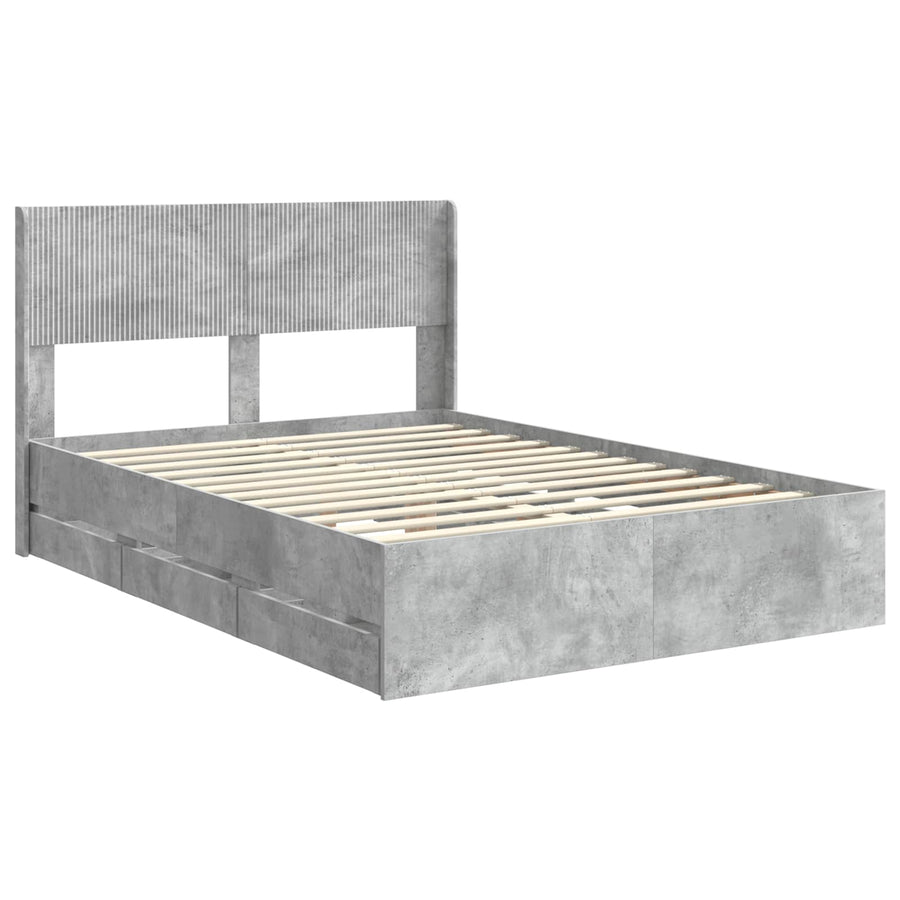 Bedframe met opbergruimte en hoofdbord Betongrijs 135 x 190 cm