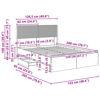 Bedframe met opbergruimte en hoofdbord Zwart 120 x 200 cm