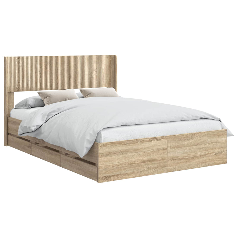 Bedframe met opbergruimte en hoofdbord met lade Sonoma Eiken