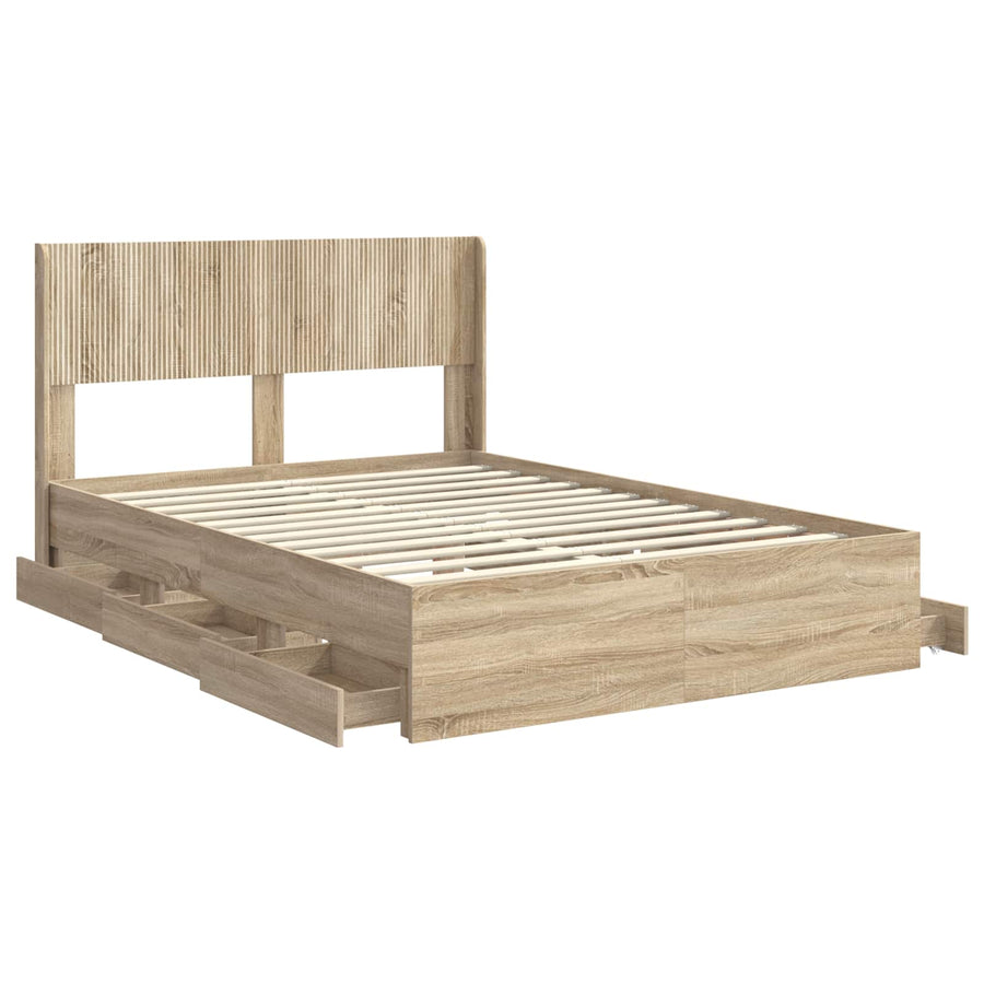 Bedframe met opbergruimte en hoofdbord met lade Sonoma Eiken