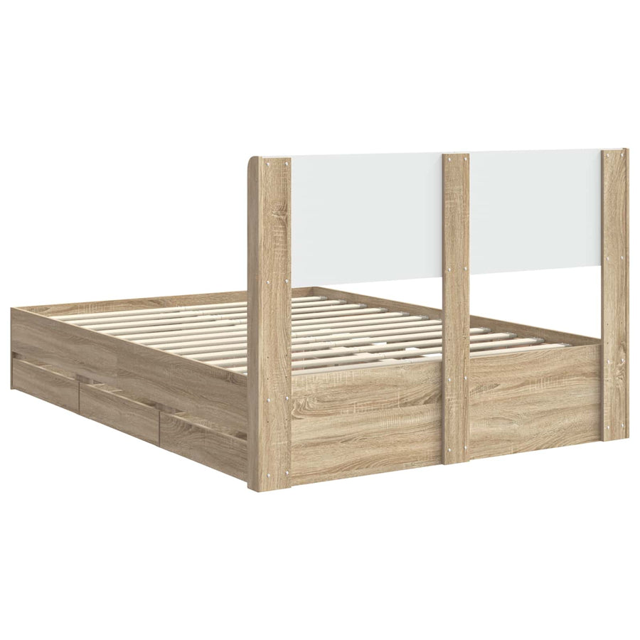 Bedframe met opbergruimte en hoofdbord met lade Sonoma Eiken