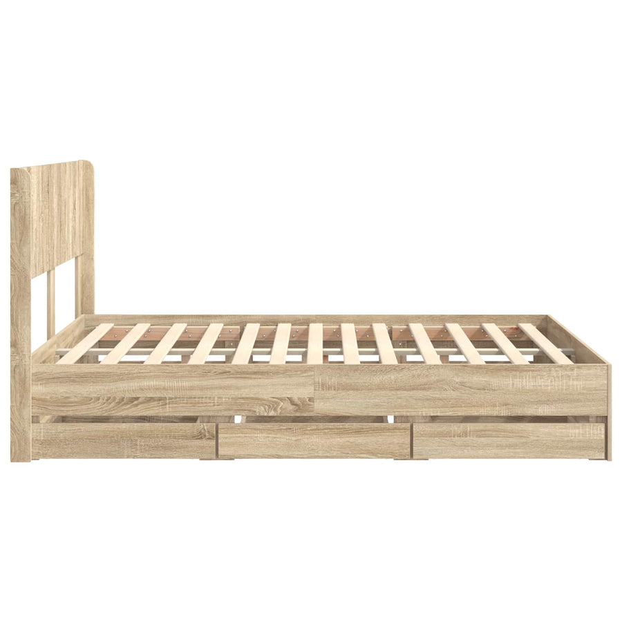 Bedframe met opbergruimte en hoofdbord met lade Sonoma Eiken
