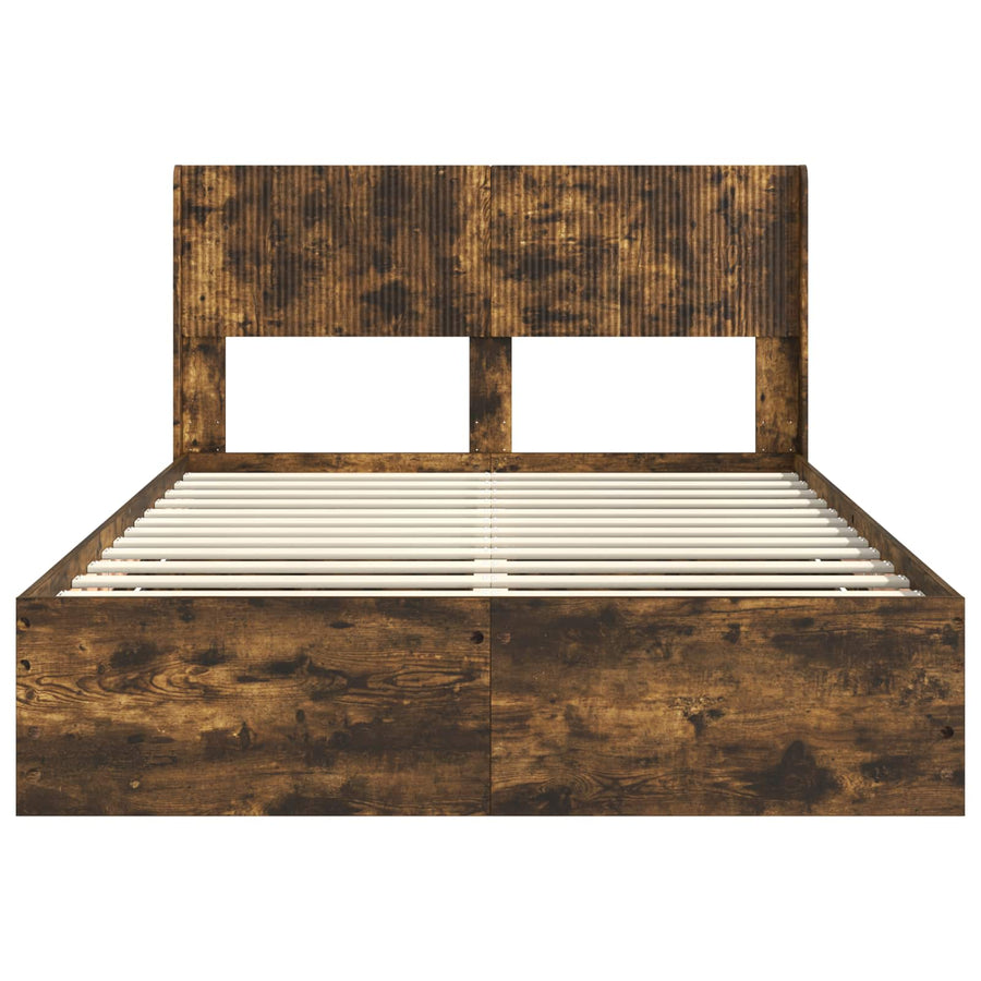 Bedframe met opbergruimte en hoofdbord met lade Gerookt eiken