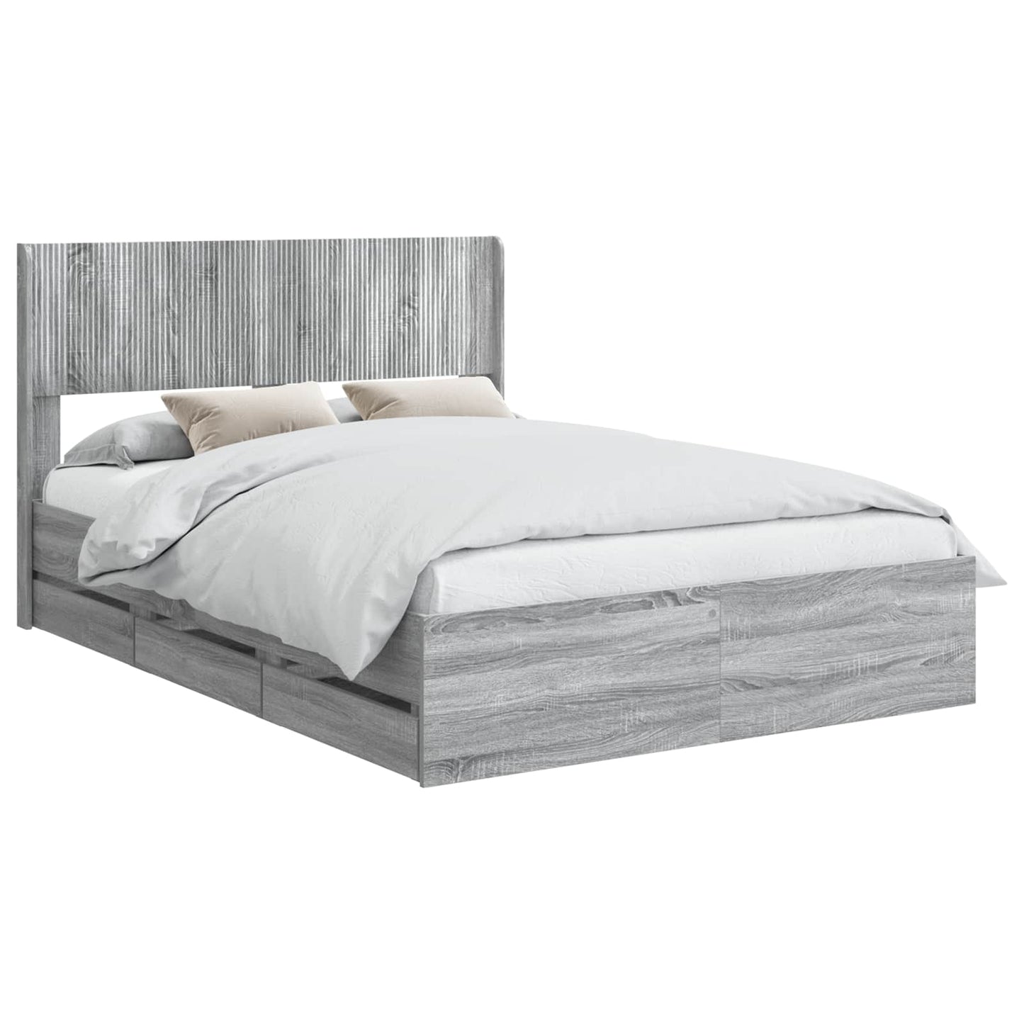 Bedframe met opbergruimte en hoofdbord met lade Grijs sonoma