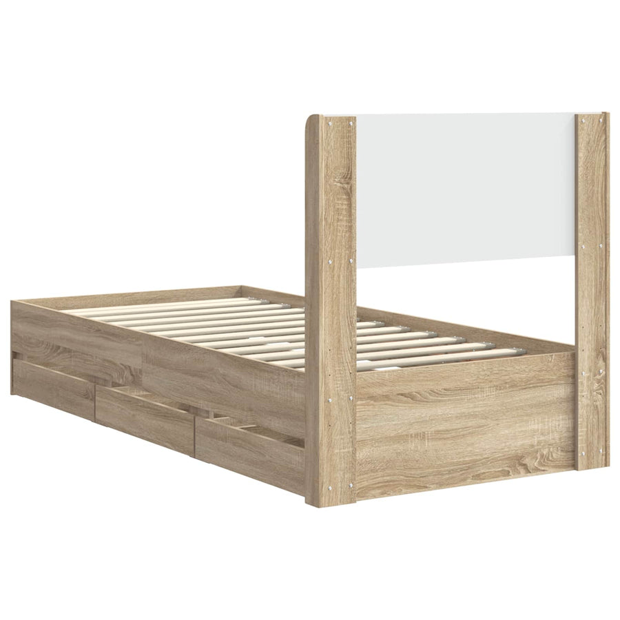 Bedframe met opbergruimte en hoofdbord met lade Sonoma Eiken