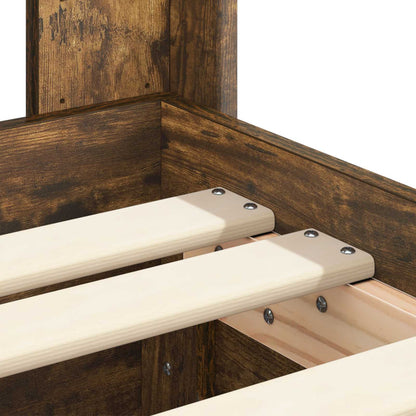 Bedframe met opbergruimte en hoofdbord met lade Gerookt eiken