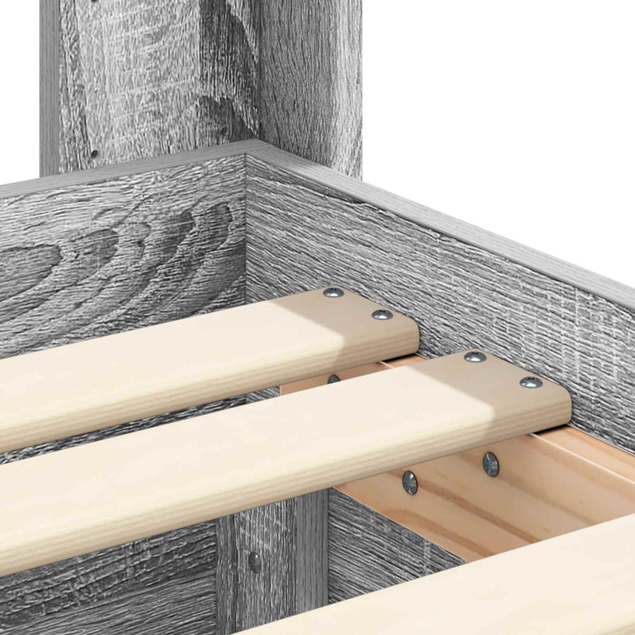 Bedframe met opbergruimte en hoofdbord met lade Grijs sonoma