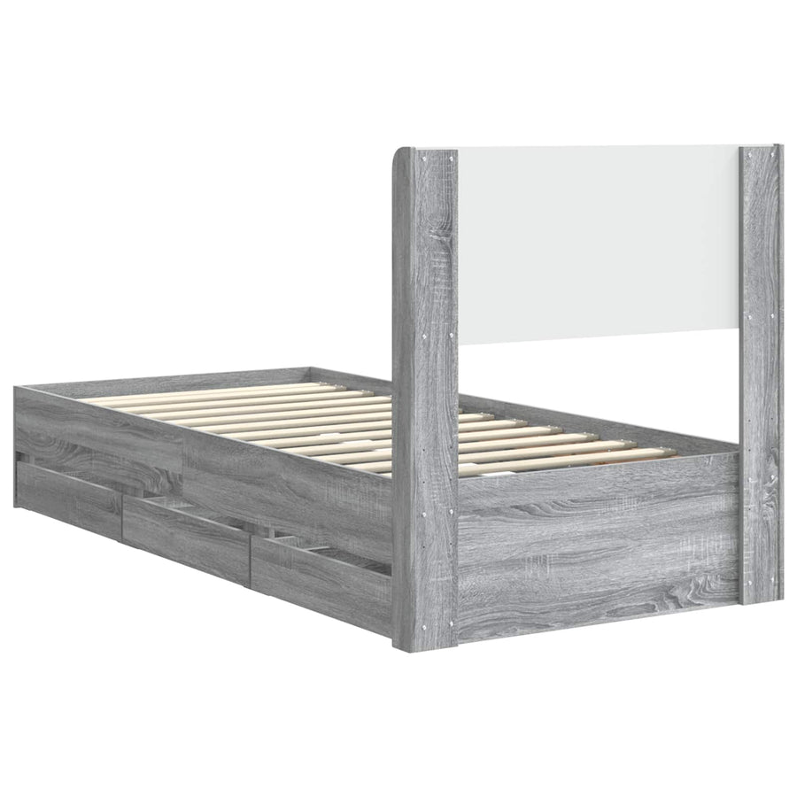 Bedframe met opbergruimte en hoofdbord met lade Grijs sonoma