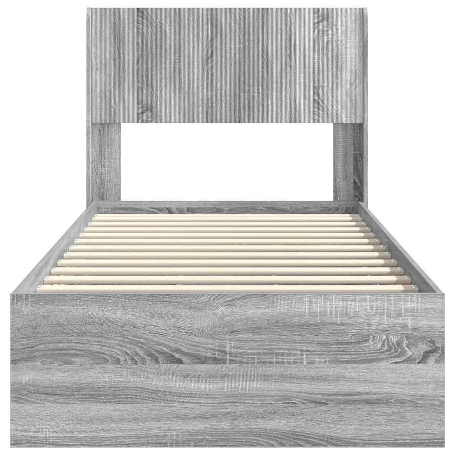 Bedframe met opbergruimte en hoofdbord met lade Grijs sonoma