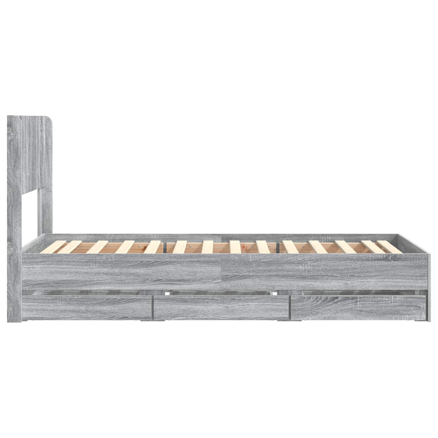 Bedframe met opbergruimte en hoofdbord met lade Grijs sonoma