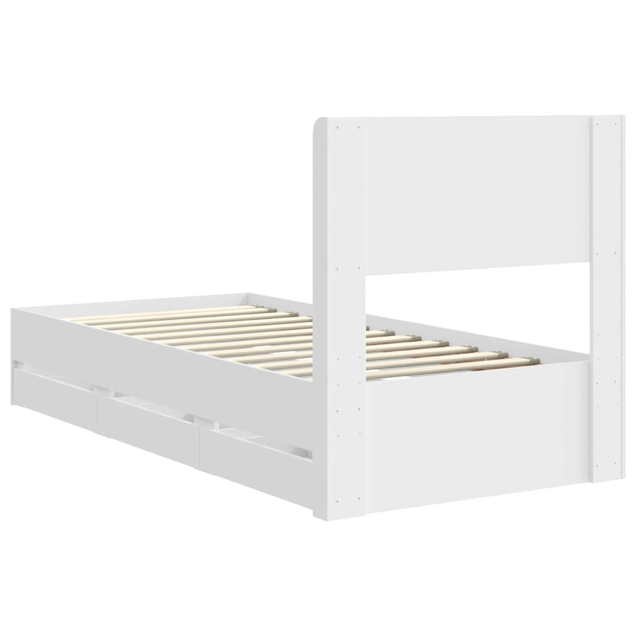 Bedframe met opbergruimte en hoofdbord met lade Wit 90 x 200 cm