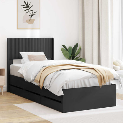 Bedframe met opbergruimte en hoofdbord Zwart 90 x 200 cm