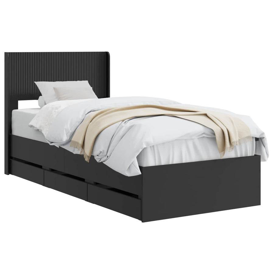 Bedframe met opbergruimte en hoofdbord Zwart 90 x 200 cm