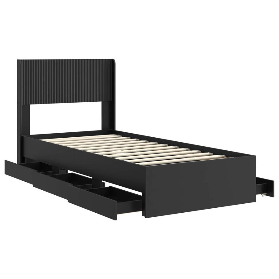 Bedframe met opbergruimte en hoofdbord Zwart 90 x 200 cm
