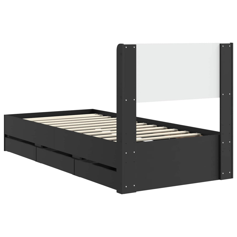 Bedframe met opbergruimte en hoofdbord Zwart 90 x 200 cm