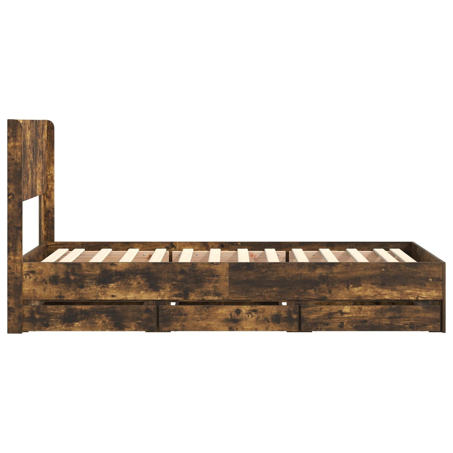 Bedframe met opbergruimte en hoofdbord met lade Gerookt eiken