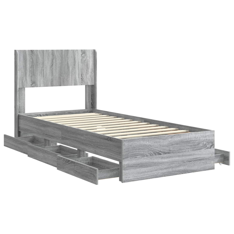 Bedframe met opbergruimte en hoofdbord Grijs sonoma 90 x 200 cm