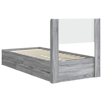 Bedframe met opbergruimte en hoofdbord Grijs sonoma 90 x 200 cm