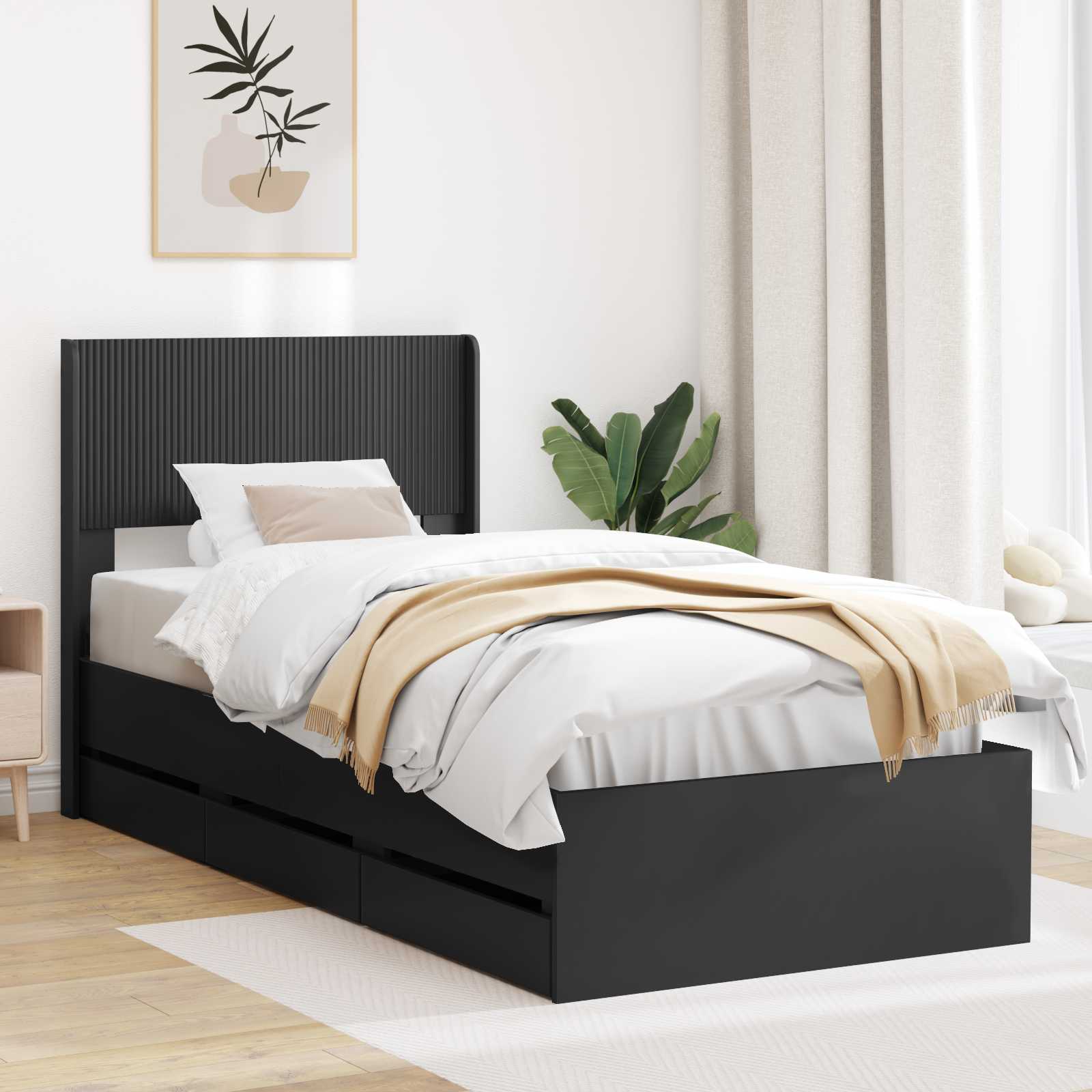 Bedframe met opbergruimte en hoofdbord Zwart 90 x 190 cm