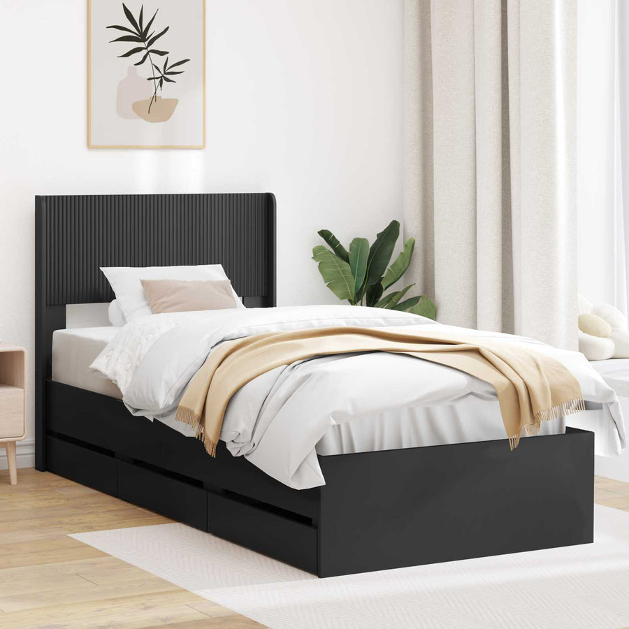 Bedframe met opbergruimte en hoofdbord Zwart 90 x 190 cm