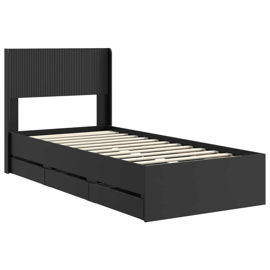 Bedframe met opbergruimte en hoofdbord Zwart 90 x 190 cm