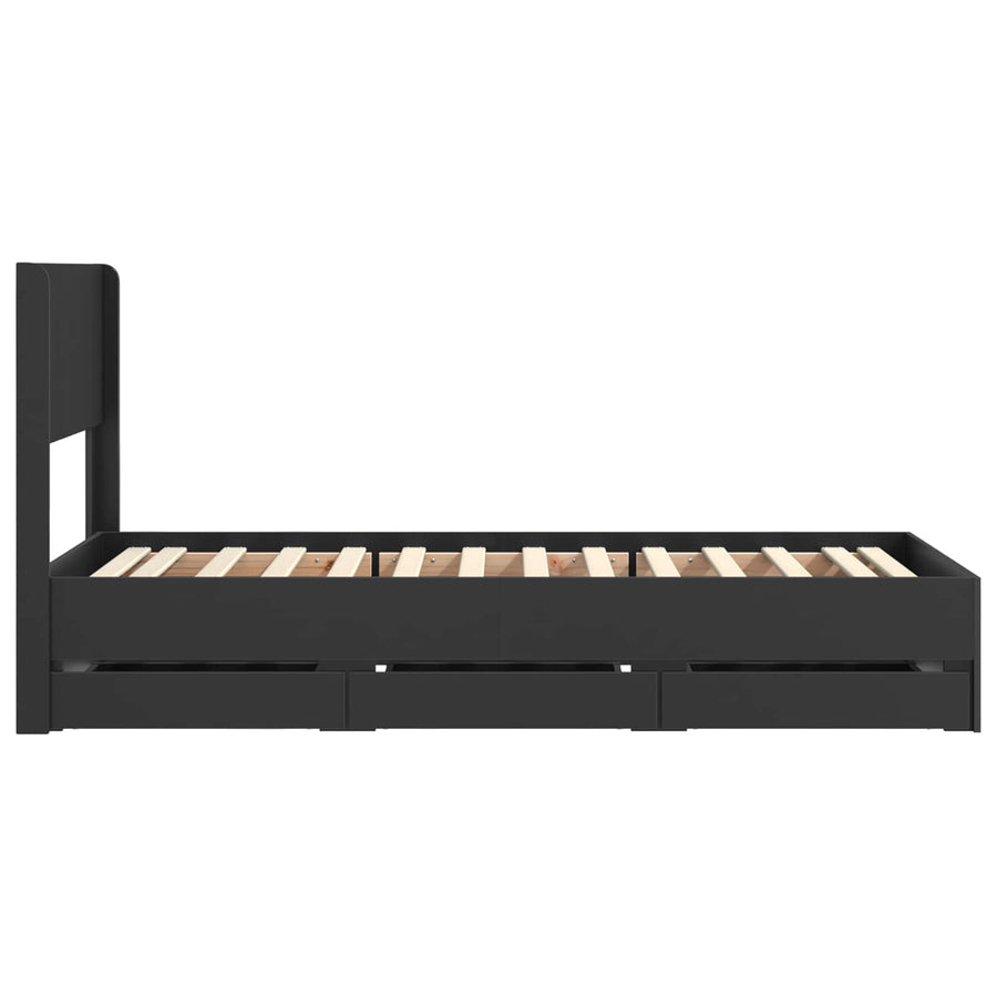 Bedframe met opbergruimte en hoofdbord Zwart 90 x 190 cm
