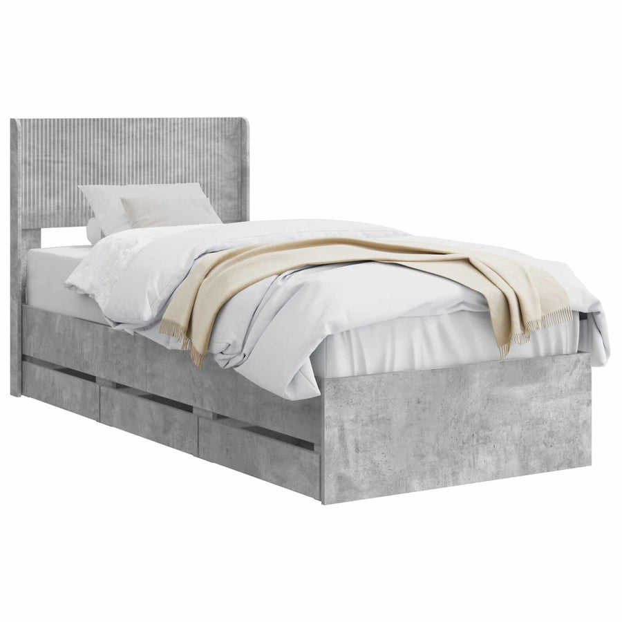 Bedframe met opbergruimte en hoofdbord Betongrijs 90 x 190 cm