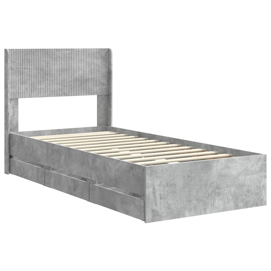 Bedframe met opbergruimte en hoofdbord Betongrijs 90 x 190 cm