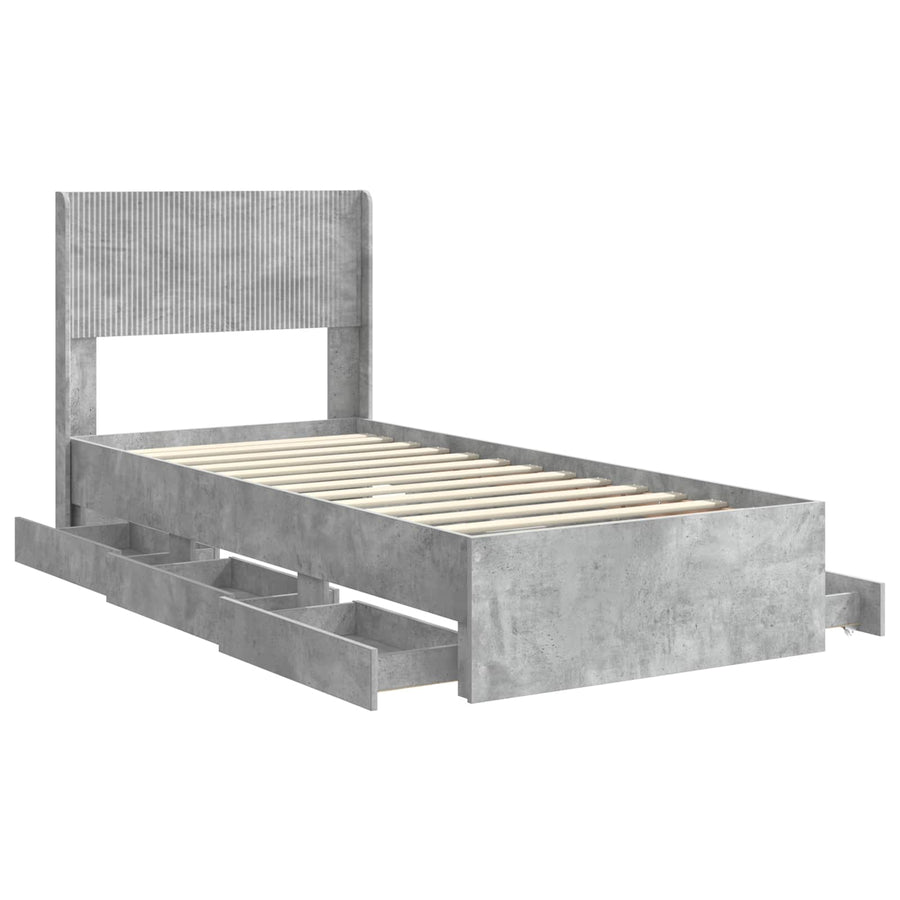Bedframe met opbergruimte en hoofdbord Betongrijs 90 x 190 cm