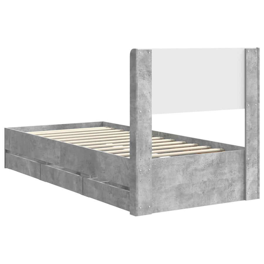 Bedframe met opbergruimte en hoofdbord Betongrijs 90 x 190 cm