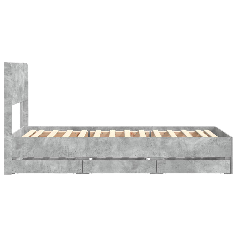 Bedframe met opbergruimte en hoofdbord Betongrijs 90 x 190 cm