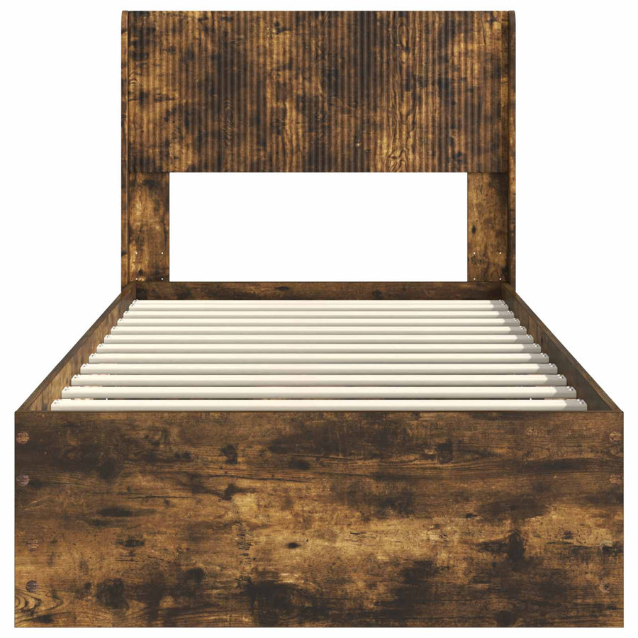 Bedframe met opbergruimte en hoofdbord met lade Gerookt eiken