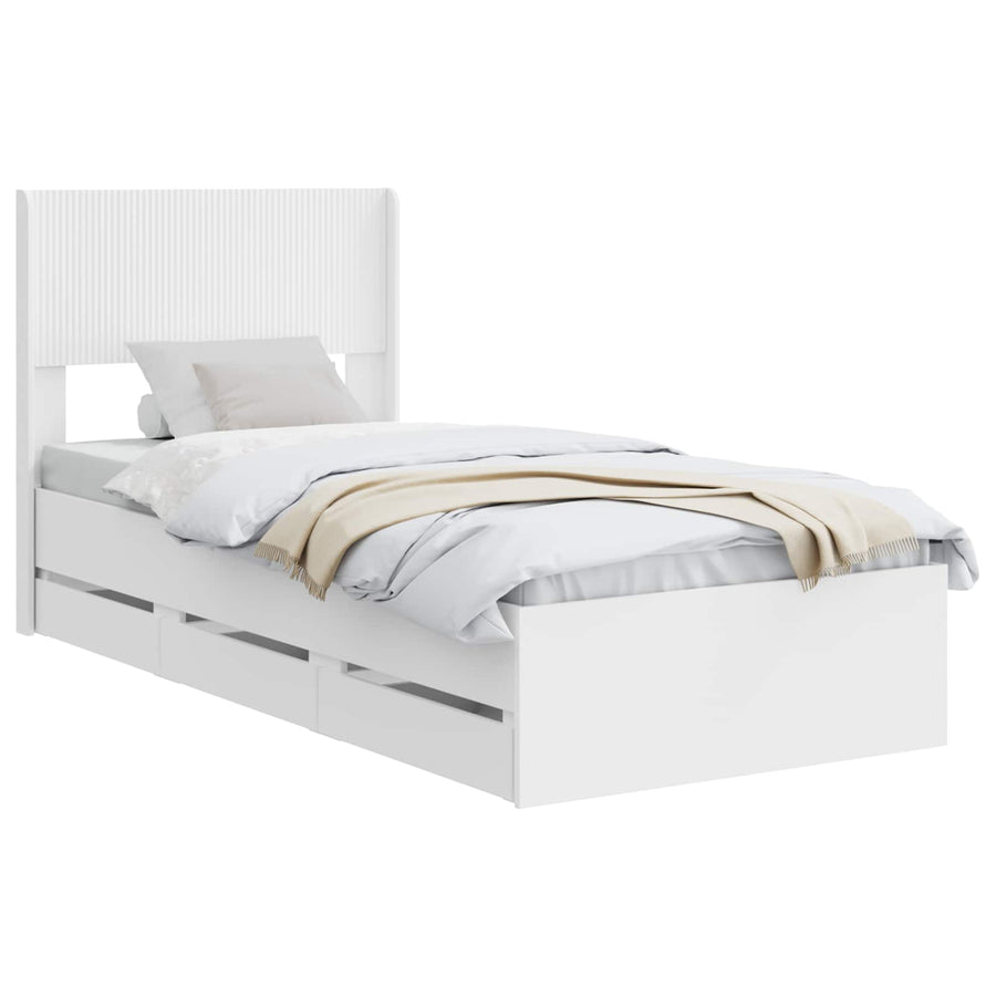 Bedframe met opbergruimte en hoofdbord met lade Wit 75 x 190 cm