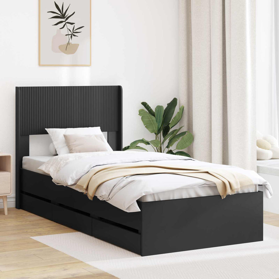 Bedframe met opbergruimte en hoofdbord Zwart 75 x 190 cm