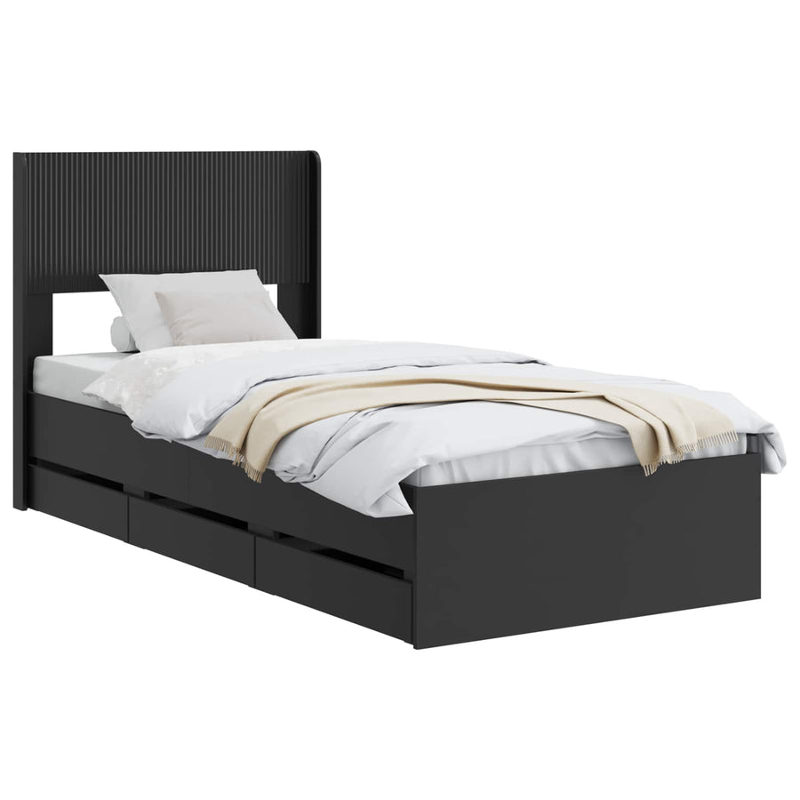 Bedframe met opbergruimte en hoofdbord Zwart 75 x 190 cm