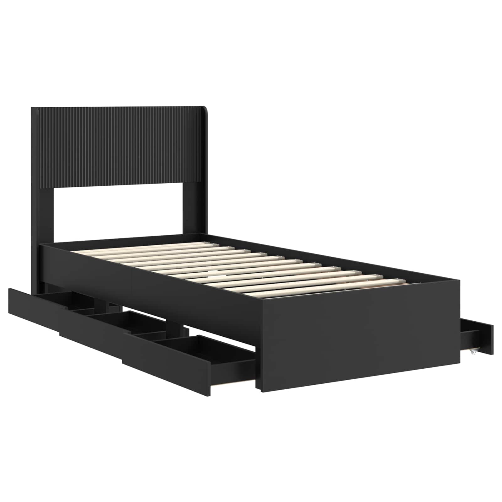 Bedframe met opbergruimte en hoofdbord Zwart 75 x 190 cm