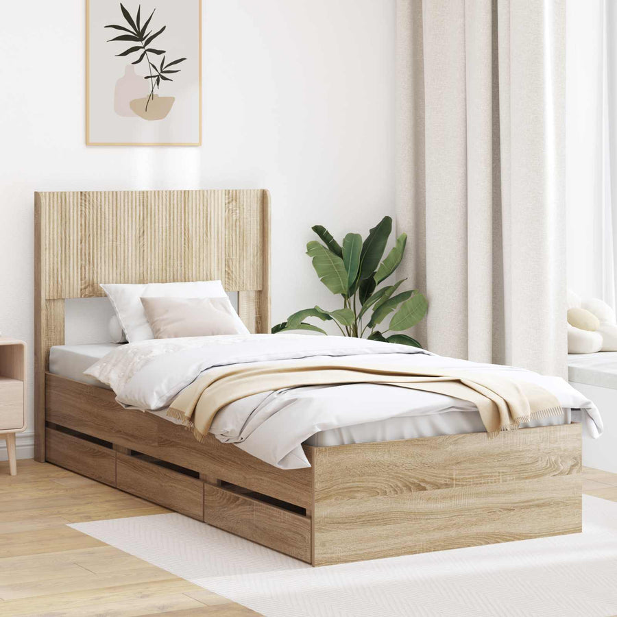 Bedframe met opbergruimte en hoofdbord Sonoma Eiken 75 x 190 cm