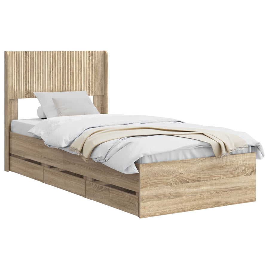 Bedframe met opbergruimte en hoofdbord Sonoma Eiken 75 x 190 cm