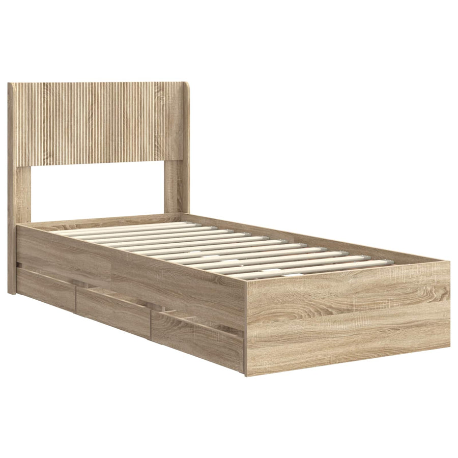 Bedframe met opbergruimte en hoofdbord Sonoma Eiken 75 x 190 cm