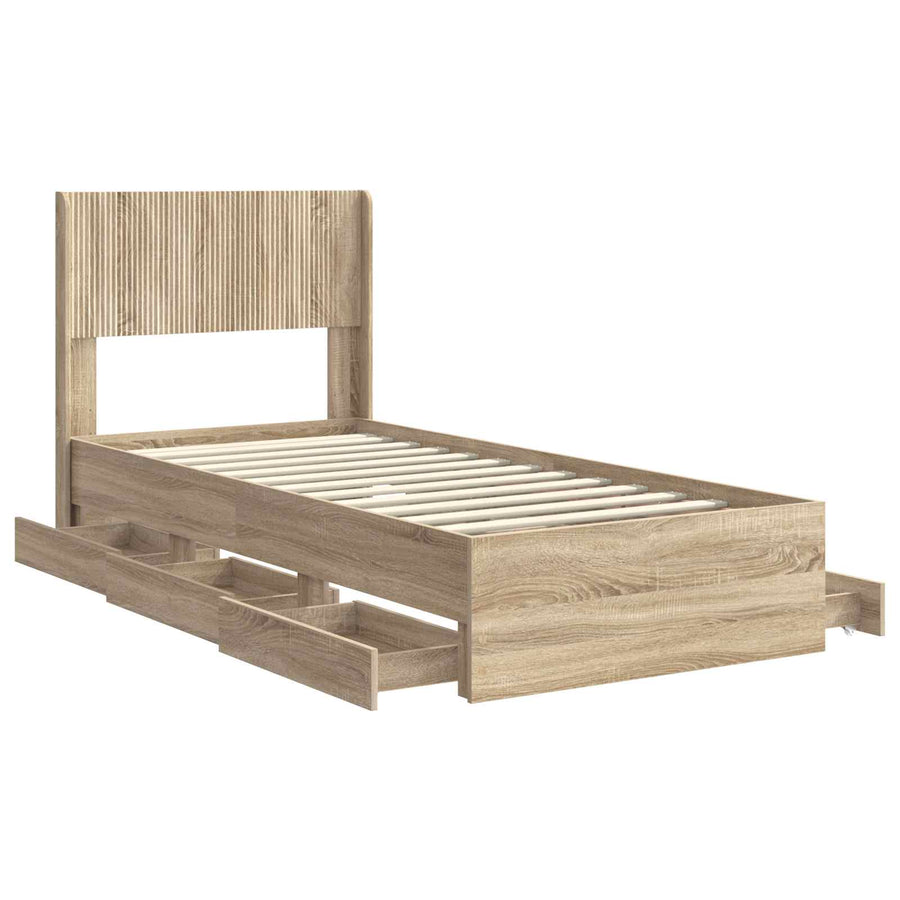 Bedframe met opbergruimte en hoofdbord Sonoma Eiken 75 x 190 cm