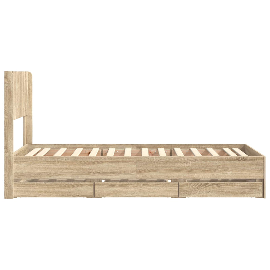 Bedframe met opbergruimte en hoofdbord Sonoma Eiken 75 x 190 cm