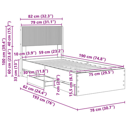 Bedframe met opbergruimte en hoofdbord Sonoma Eiken 75 x 190 cm
